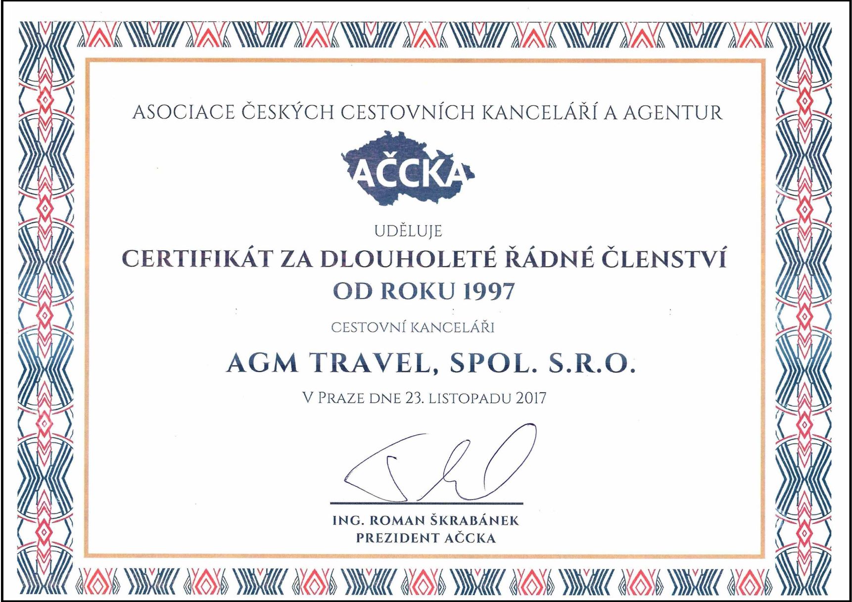 Dlouholete-clenstvi-ACCKA-certifikat-AGM-TRAVEL-